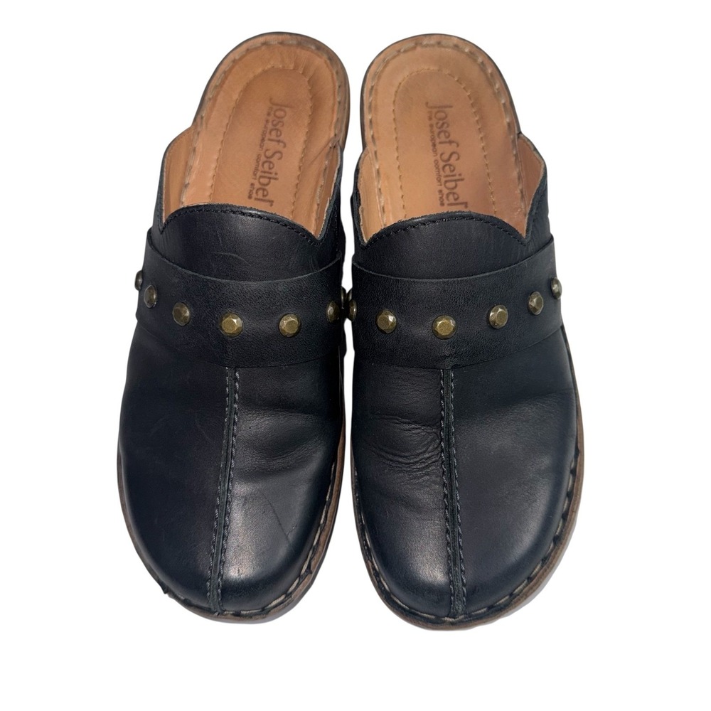Josef Seibel Womens Black Leather Studded Clog Mules 254406 Size 39 - Picture 5 of 10